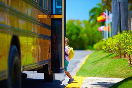 School Bus Picking Up Child