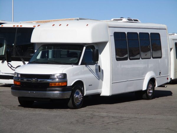 Front Corner View of 2012 Elkhar Coach ECII Shuttle Bus