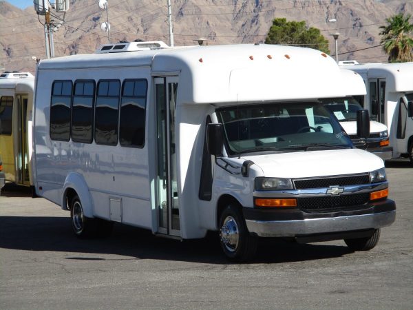 Front Corner View of 2012 Elkhar Coach ECII Shuttle Bus