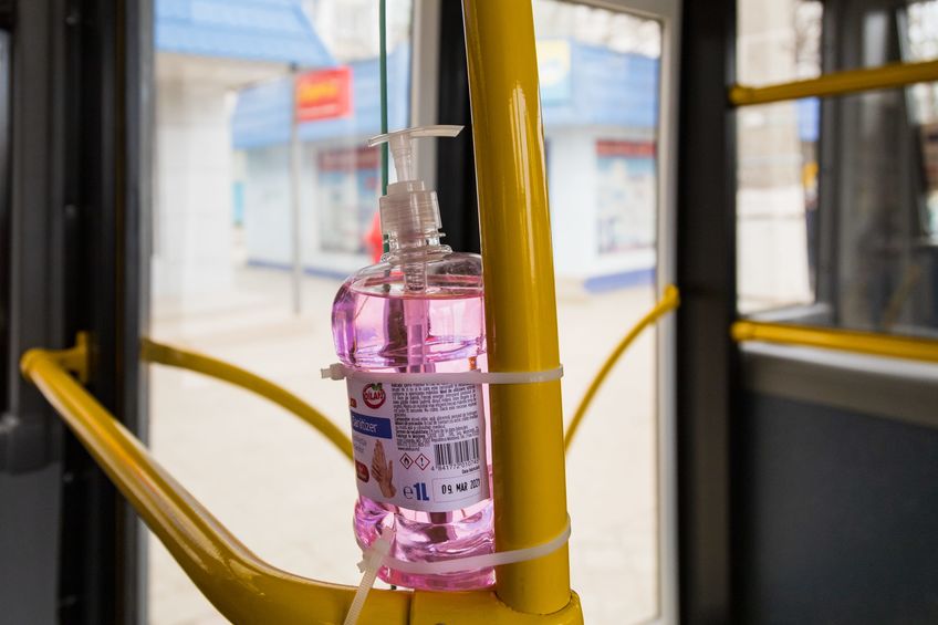 Disinfectant in public transport.