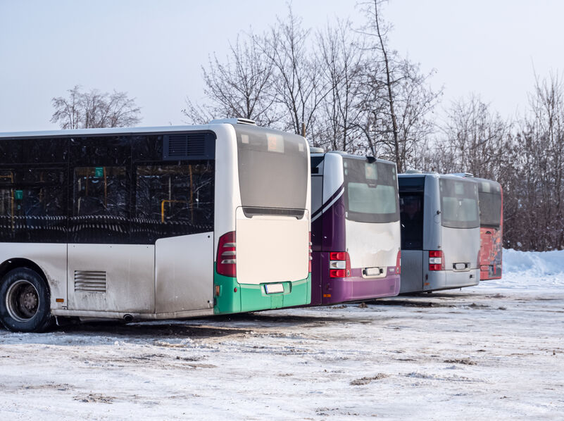 Bus stood in the bus station because of the snow chaos